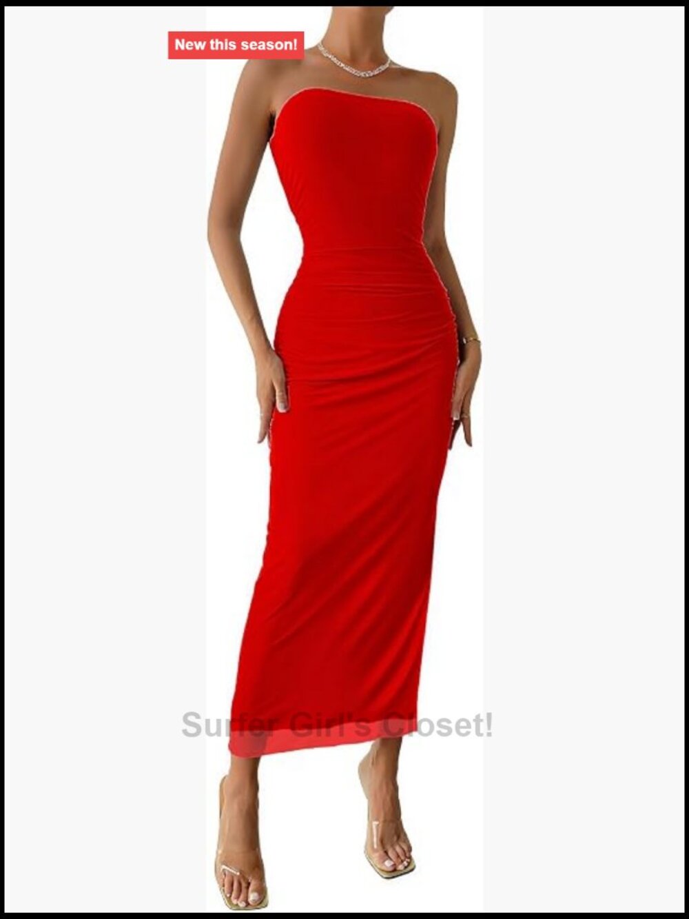 Strapless Tube Top Bodycon Maxi Dress with High Slit